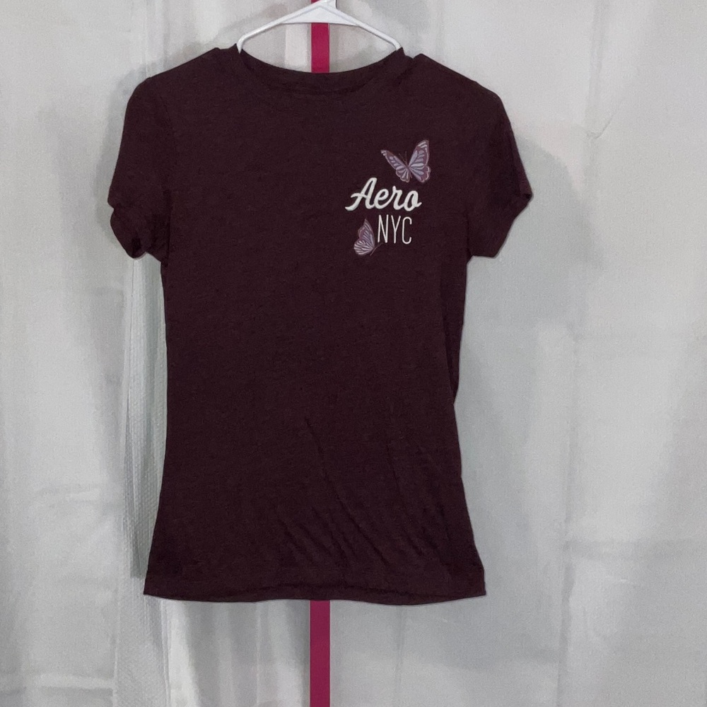 Aeropostale Maroon T-Shirt with Butterfly‎ Design y2k